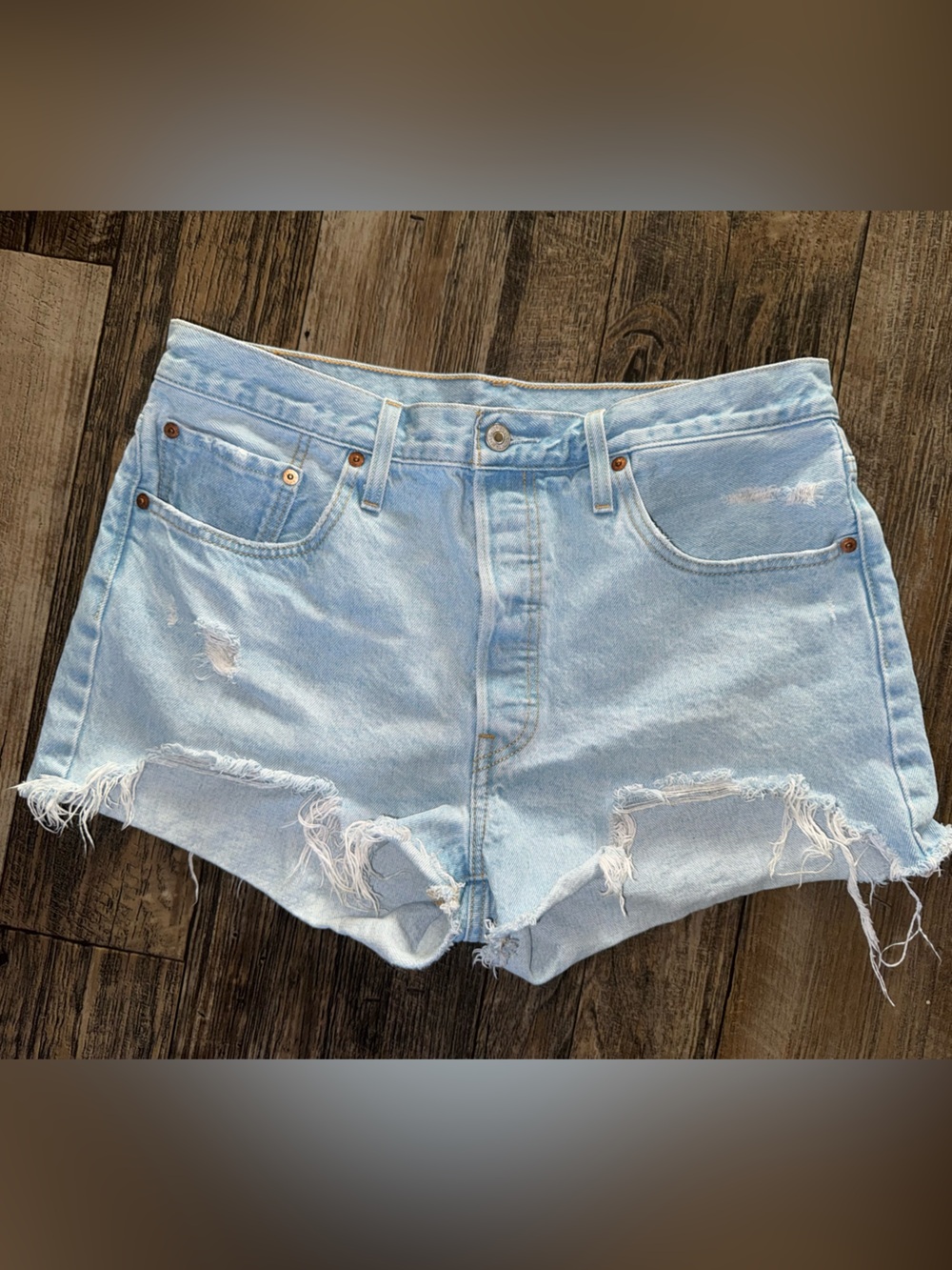 Levi's Light Blue Distressed Denim Cutoff Shorts